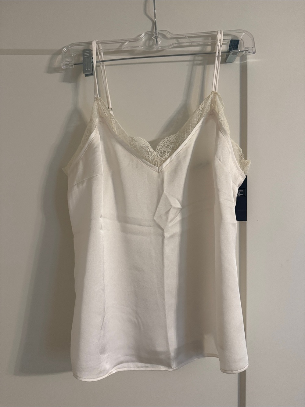 Abercrombie & Fitch Lace Trim Satin-Look Ivory Cami Tank